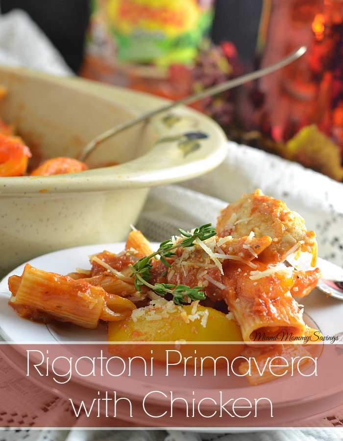Rigatoni Primavera with Chicken Recipe, more at MiamiMommySavings.com