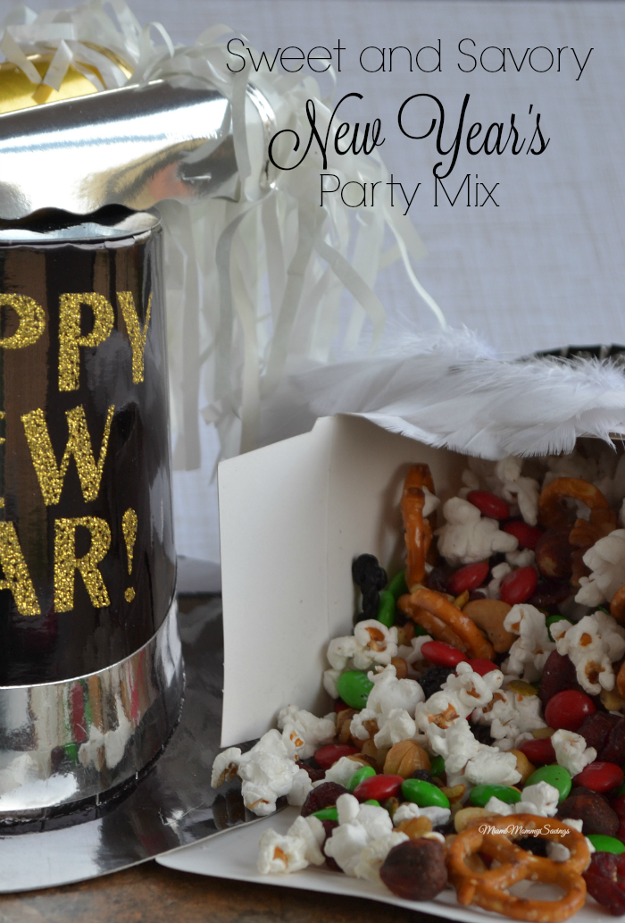 Sweet and Savory New Year's Party Mix. Looking for a fast and easy treat for your new year's party? Grab this easy and delicious Sweet and Savory New Year’s Party Mix recipe! You can make it in just 5 minutes! More at MiamiMommySavings.com